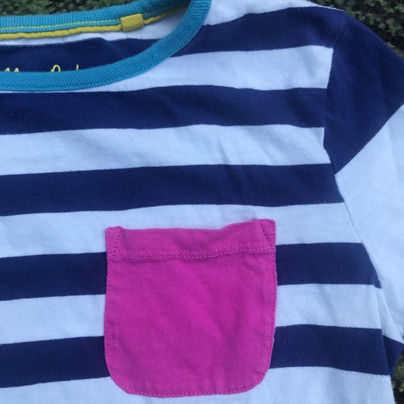 Mini Boden Navy and White Striped Tee with Pink Pocket - Picture 2 of 5